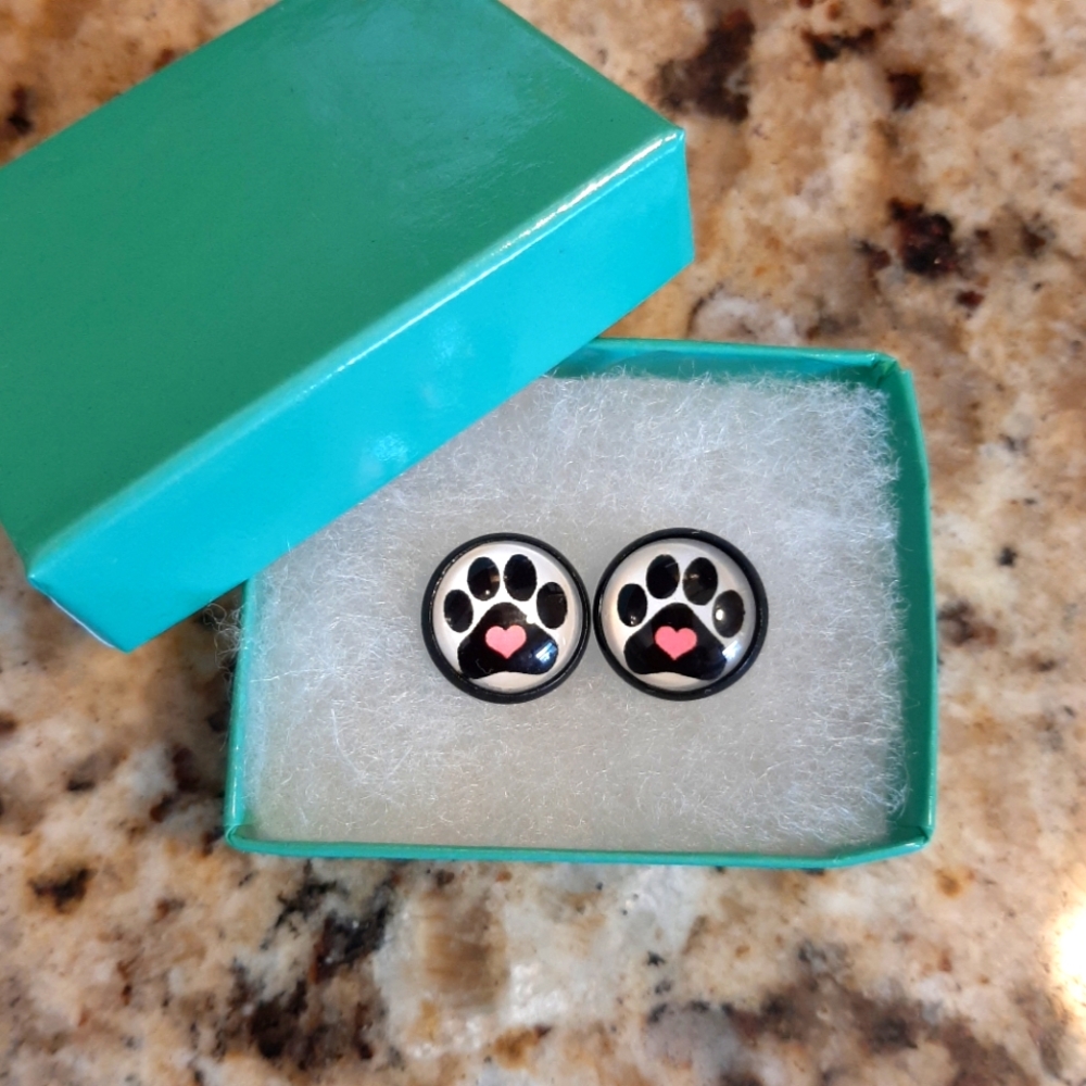 5 For $25.00- Paw Print Stud Earrings (Black)